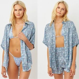 NWT Frankie’s Bikinis Fifi Silk Button Up Shirt and Wrap in Springtime